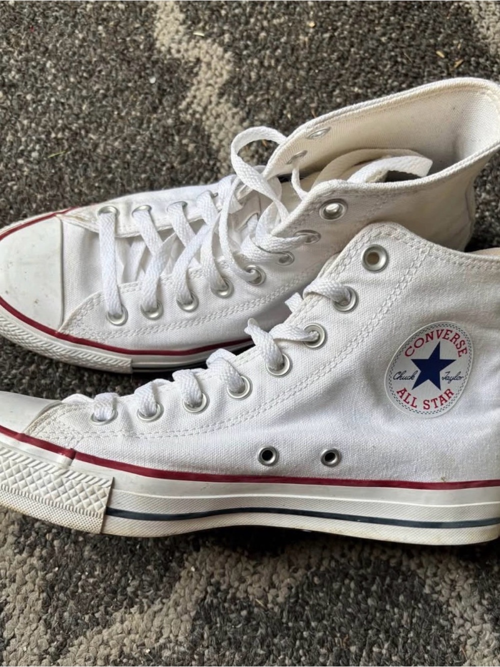 Converse High Top Sneakers - White with Red and Navy Accents